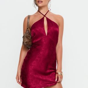 Vanezia Halter Mini Dress Burgundy