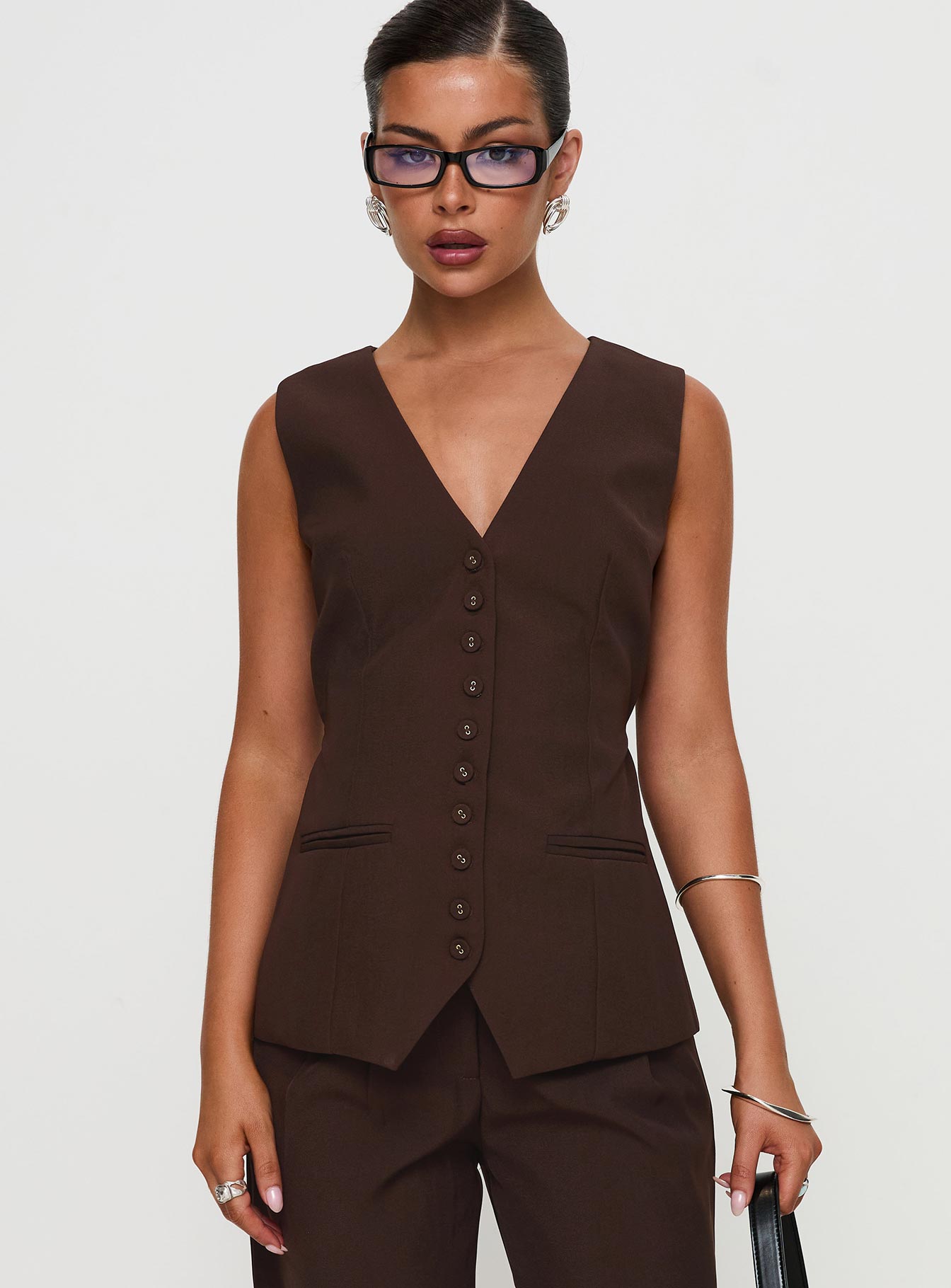 Ambient Longline Button Up Top Chocolate - Image 2