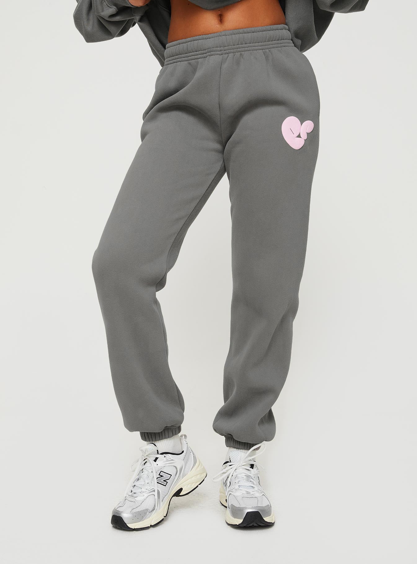 Princess Polly Track Pants Bubble Text Charcoal / Light Pink - Image 2