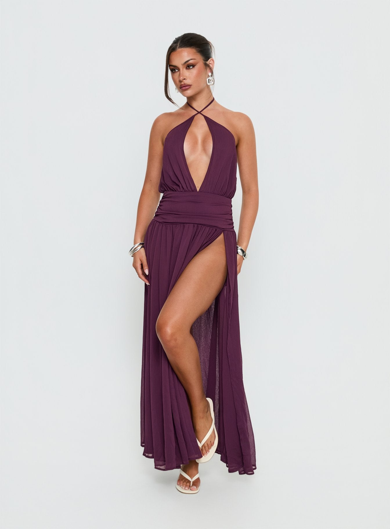 Catherina Blouson Halter Maxi Dress Deep Purple - Image 2