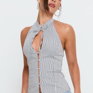 Tiarra Keyhole Sleeveless Top White Stripe