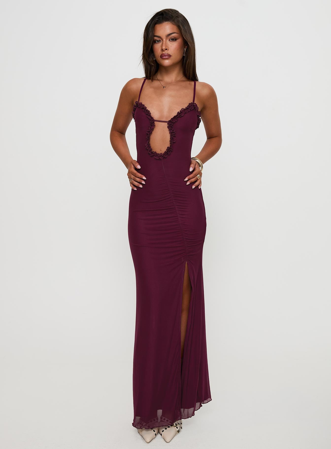 Soulina Ruched Maxi Dress Purple - Image 2