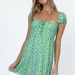 Motel Galova Mini Dress Lime Floral
