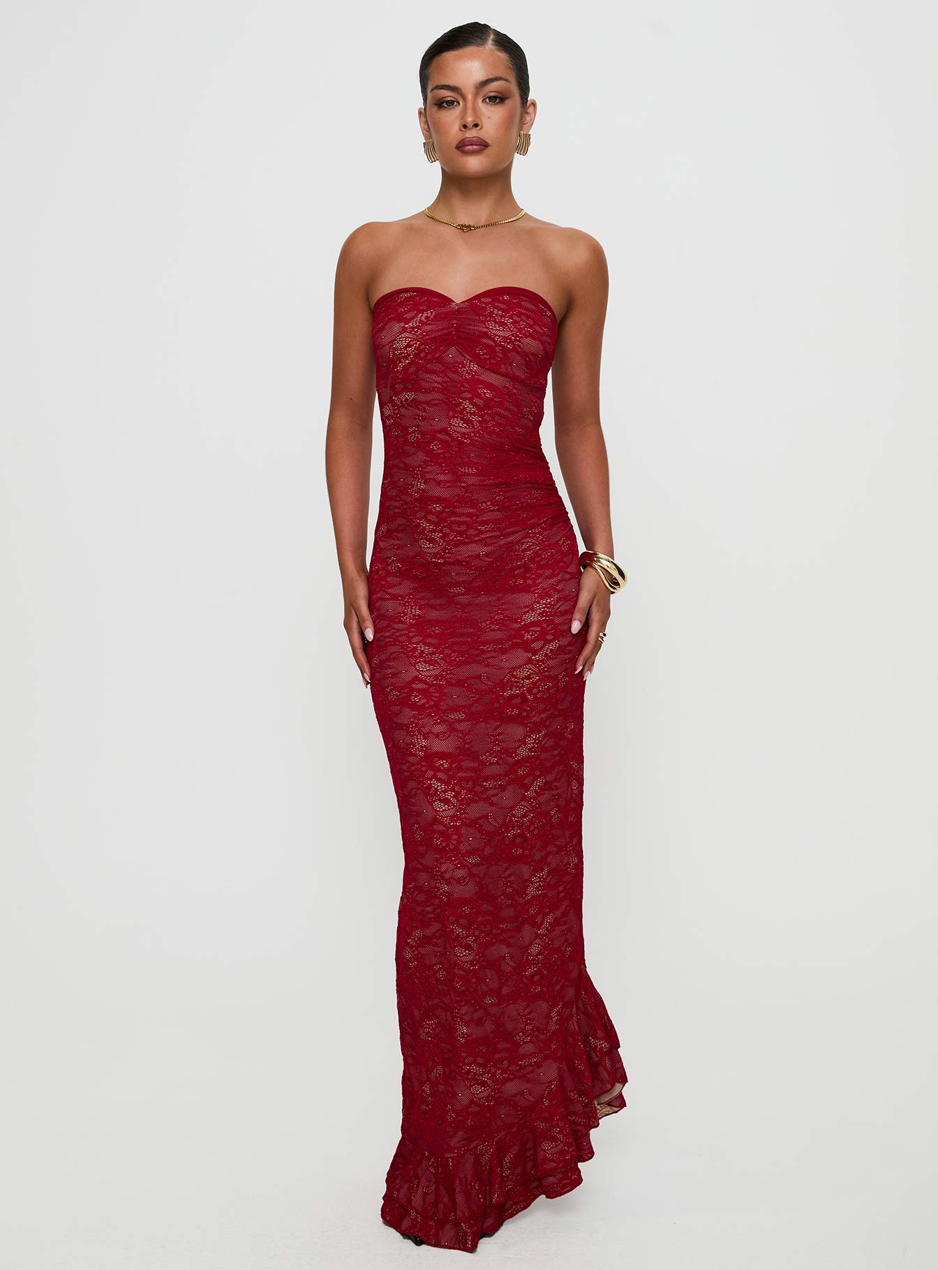 Hailees Lace Strapless Maxi Dress Red - Image 2