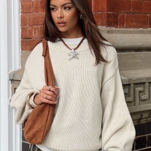 Harmony Balloon Sleeve Knit Sweater Beige