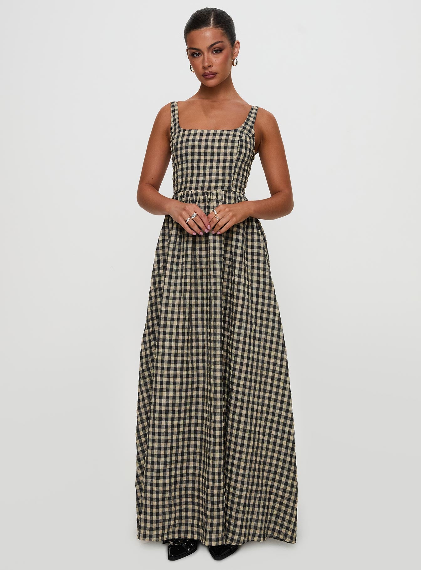 Cartmel Check Maxi Dress Black / Cream - Image 5