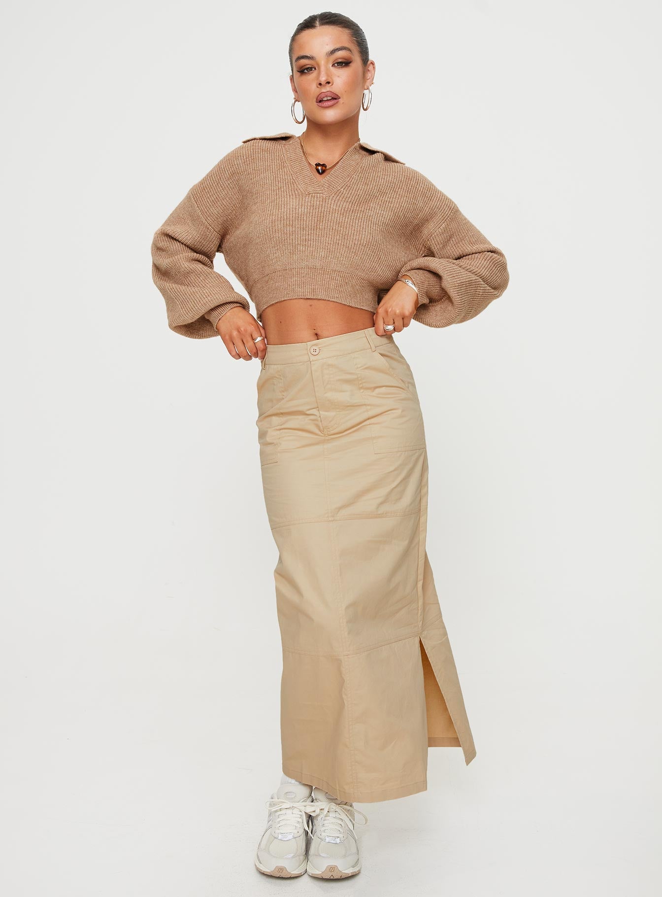 Devine Cargo Maxi Skirt Stone - Image 2