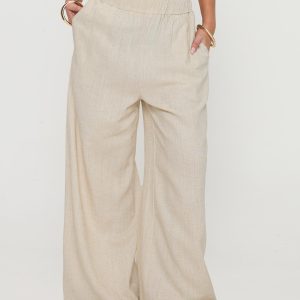 Pellegrini Linen Wide Leg Pants Natural