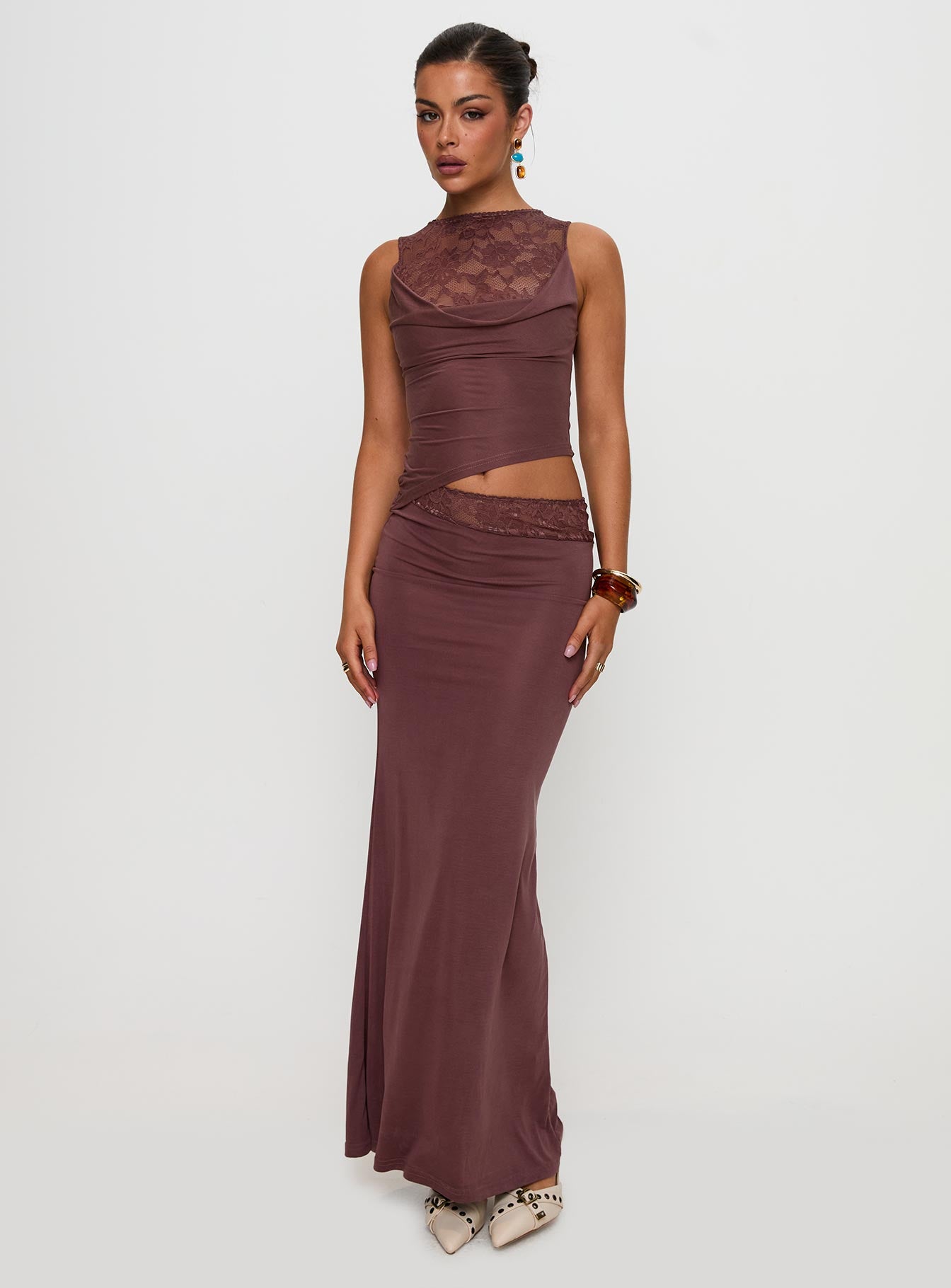 Vesperine Lace Maxi Dress Cocoa Brown - Image 2
