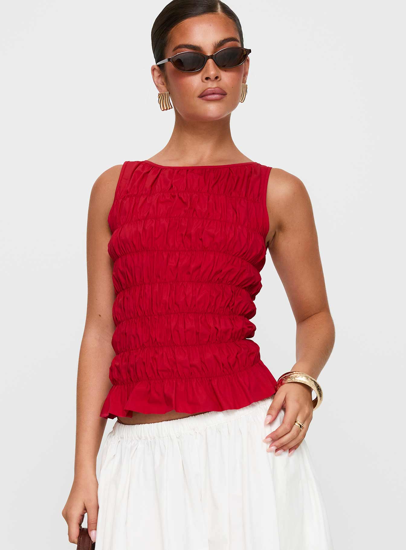 Marleene Shirred Top Red - Image 2