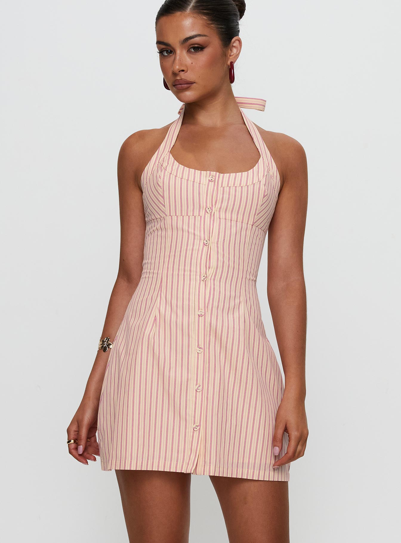Mallorie Halter Mini Dress Pink Stripe - Image 2