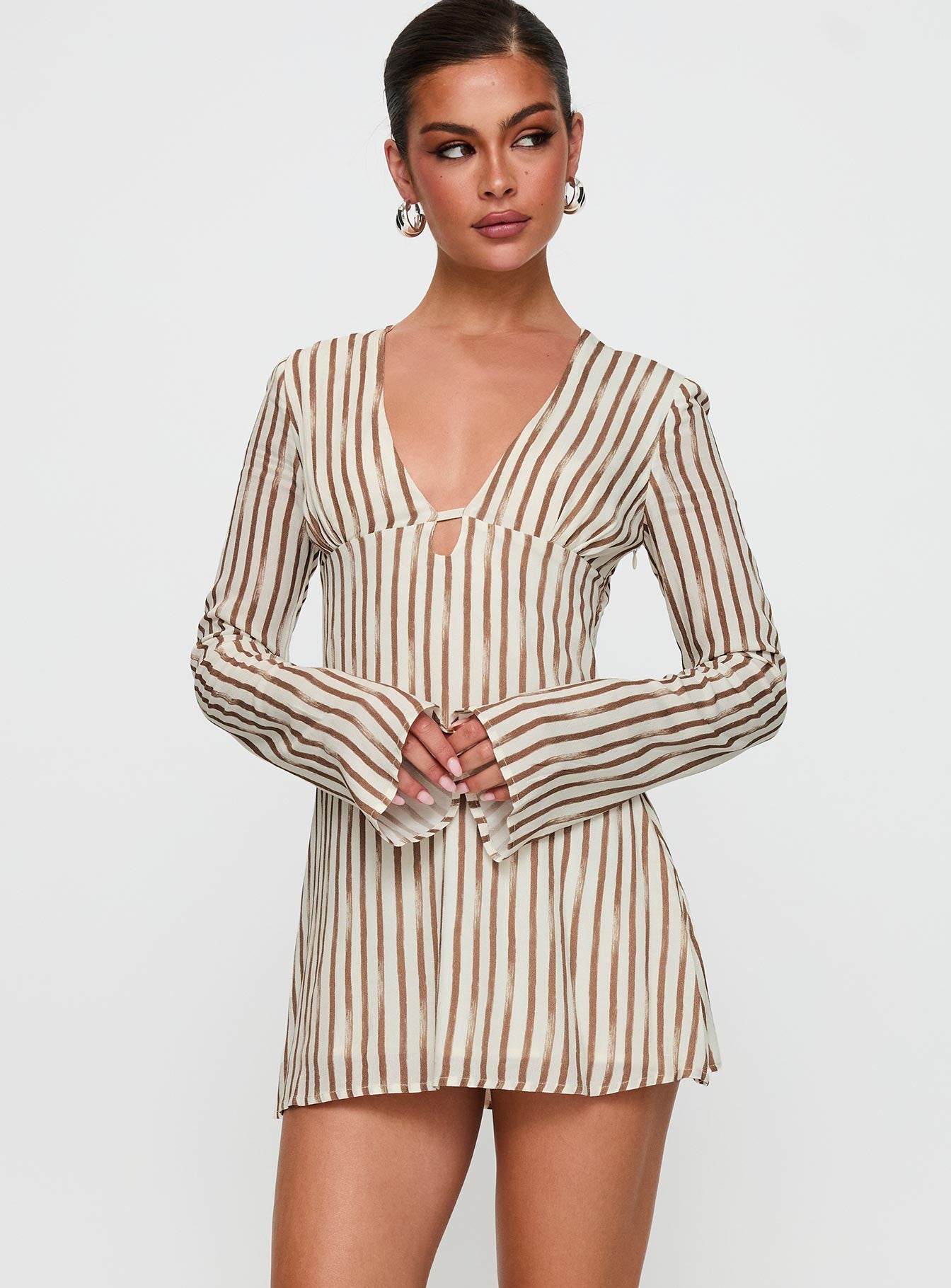 The Good Life Mini Dress Brown / White Stripe - Image 2