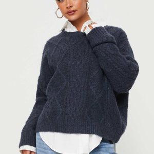 Canlish Cable Knit Sweater Navy