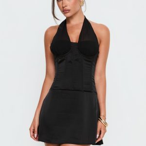 Evalana Halter Corset Mini Dress Black