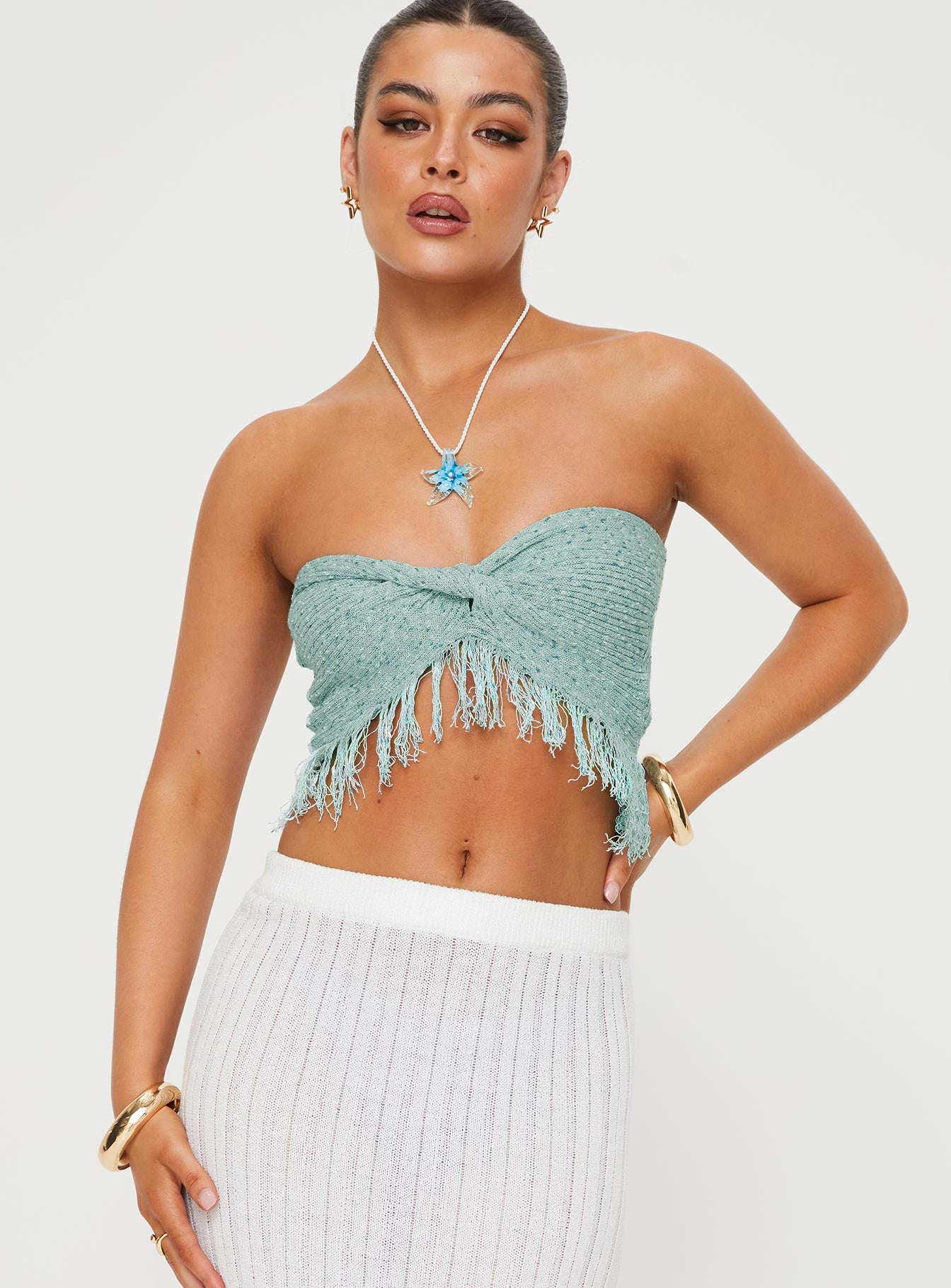 Kovac Reversible Fringe Tube Top Blue - Image 2