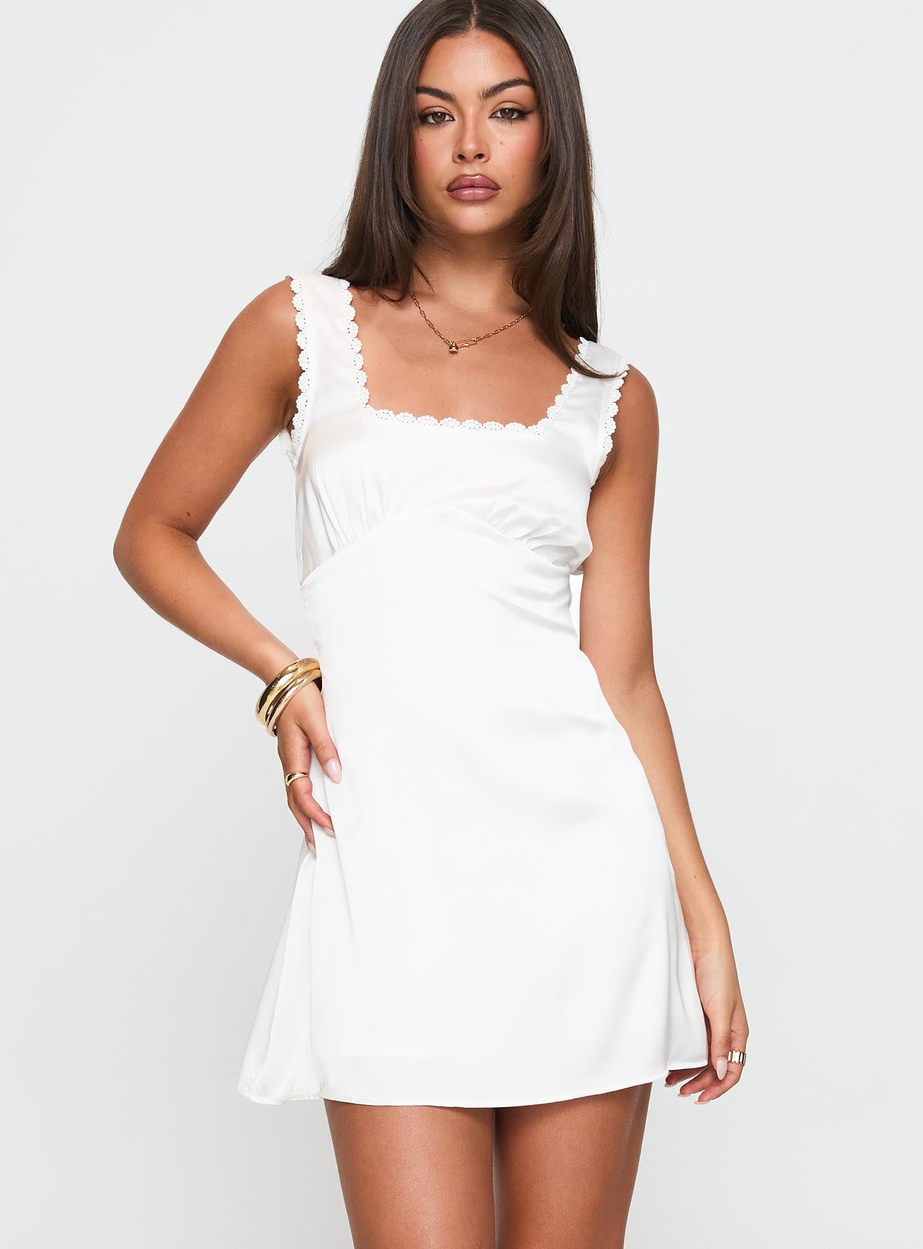 Dasha Satin Mini Dress White - Image 2