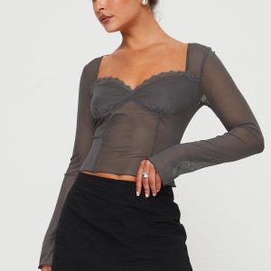 Judeth Long Sleeve Top Grey