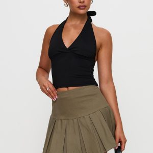 Feodora Pleat Mini Skirt Khaki