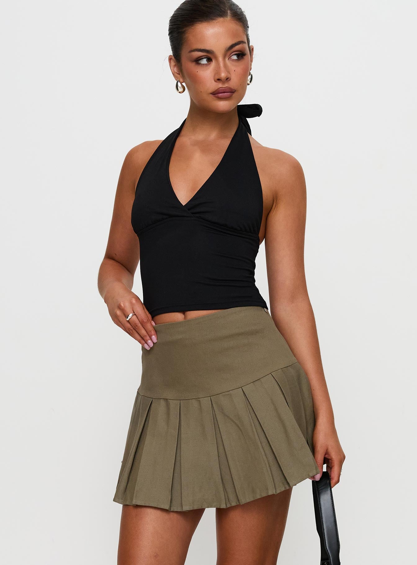 Feodora Pleat Mini Skirt Khaki