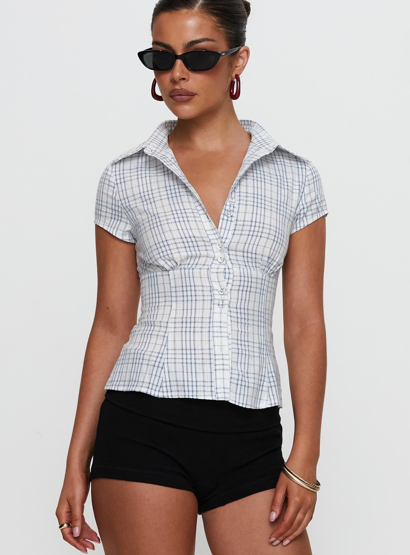 Cottesloe Blouse Top Blue Check - Image 2