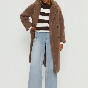 Delora Fluffy Longline Coat Brown