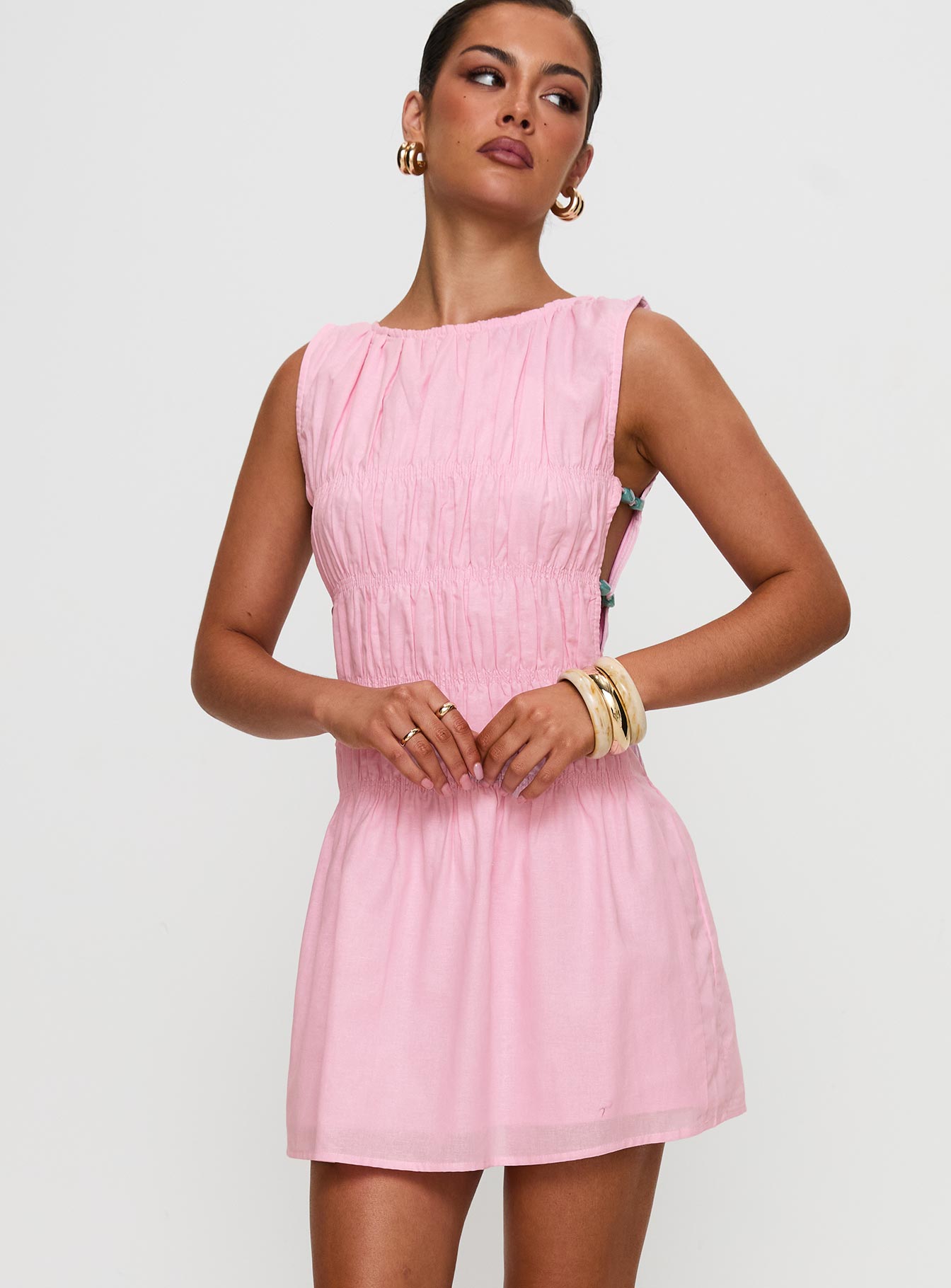 Evony Shirred Mini Dress Pink - Image 2