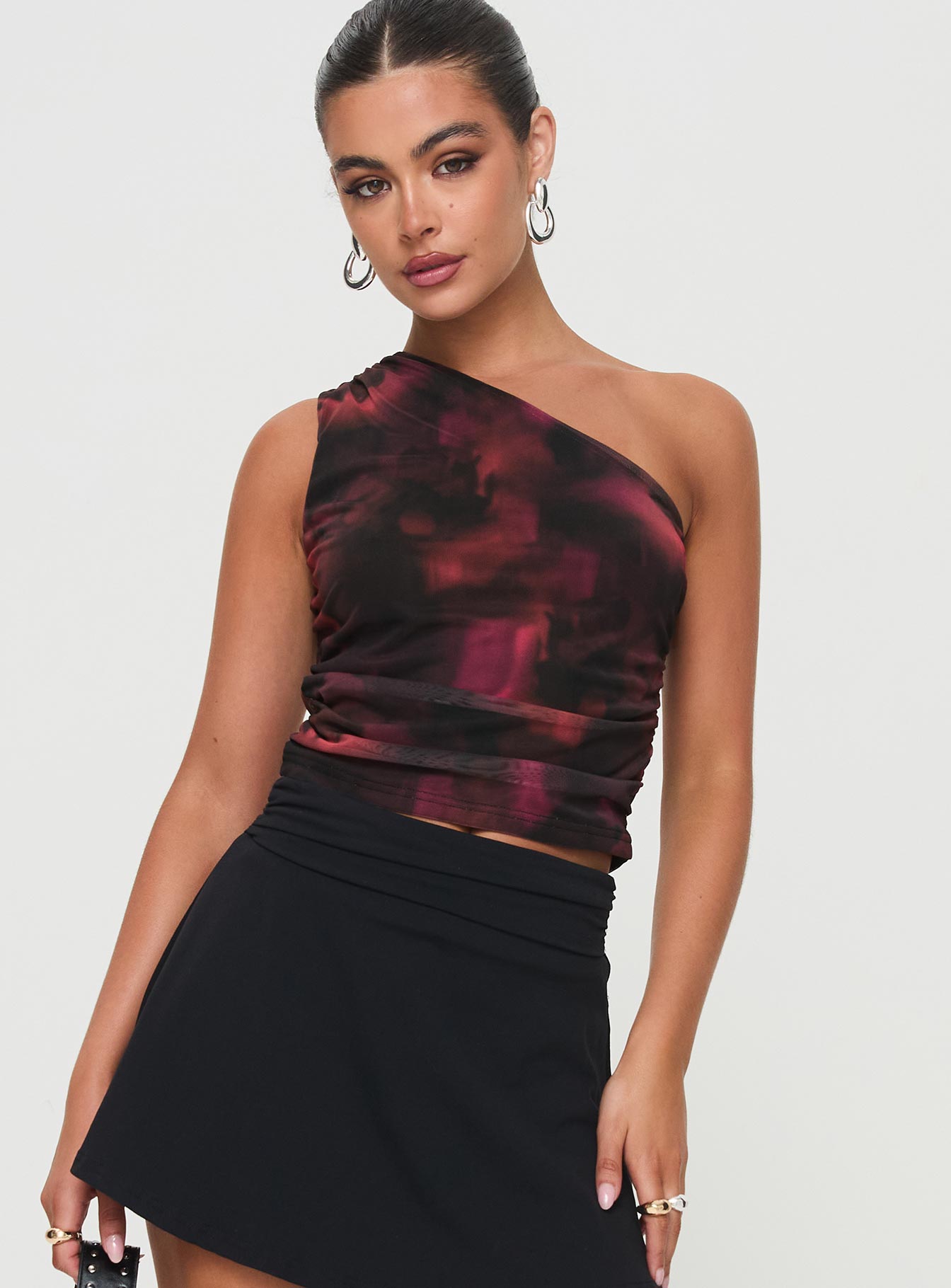 Annem One Shoulder Top Black / Red - Image 2
