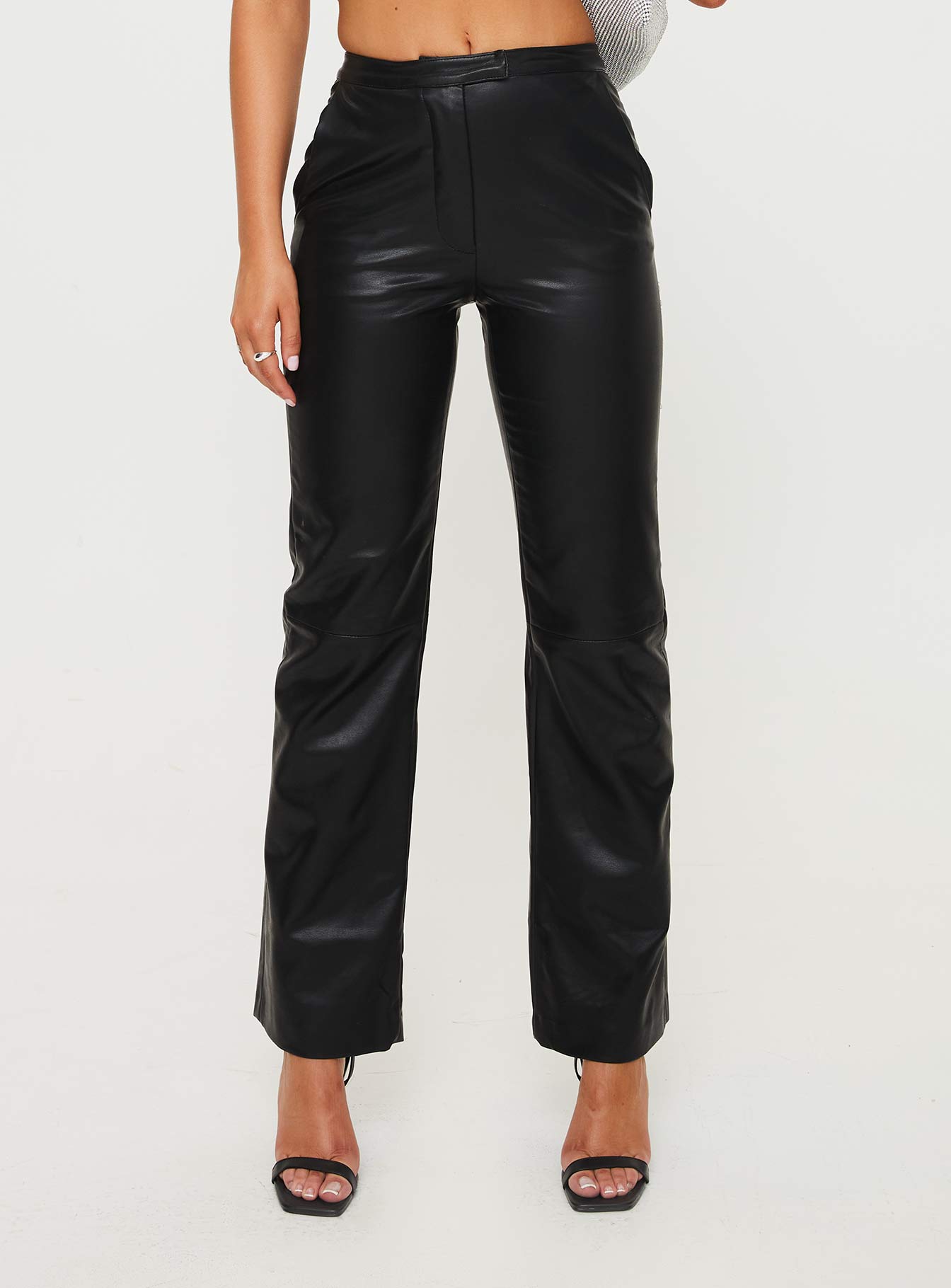 Zyaire Mid Rise Faux Leather Pants Black - Image 2