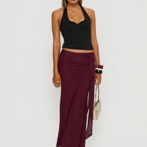 Caviar Tie Maxi Skirt Currant