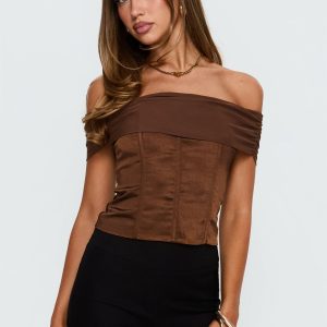 Kaari Off Shoulder Corset Top Chocolate