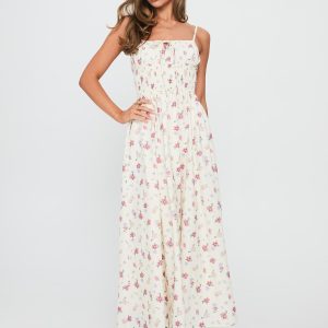 Pearle Shirred Maxi Dress White Floral