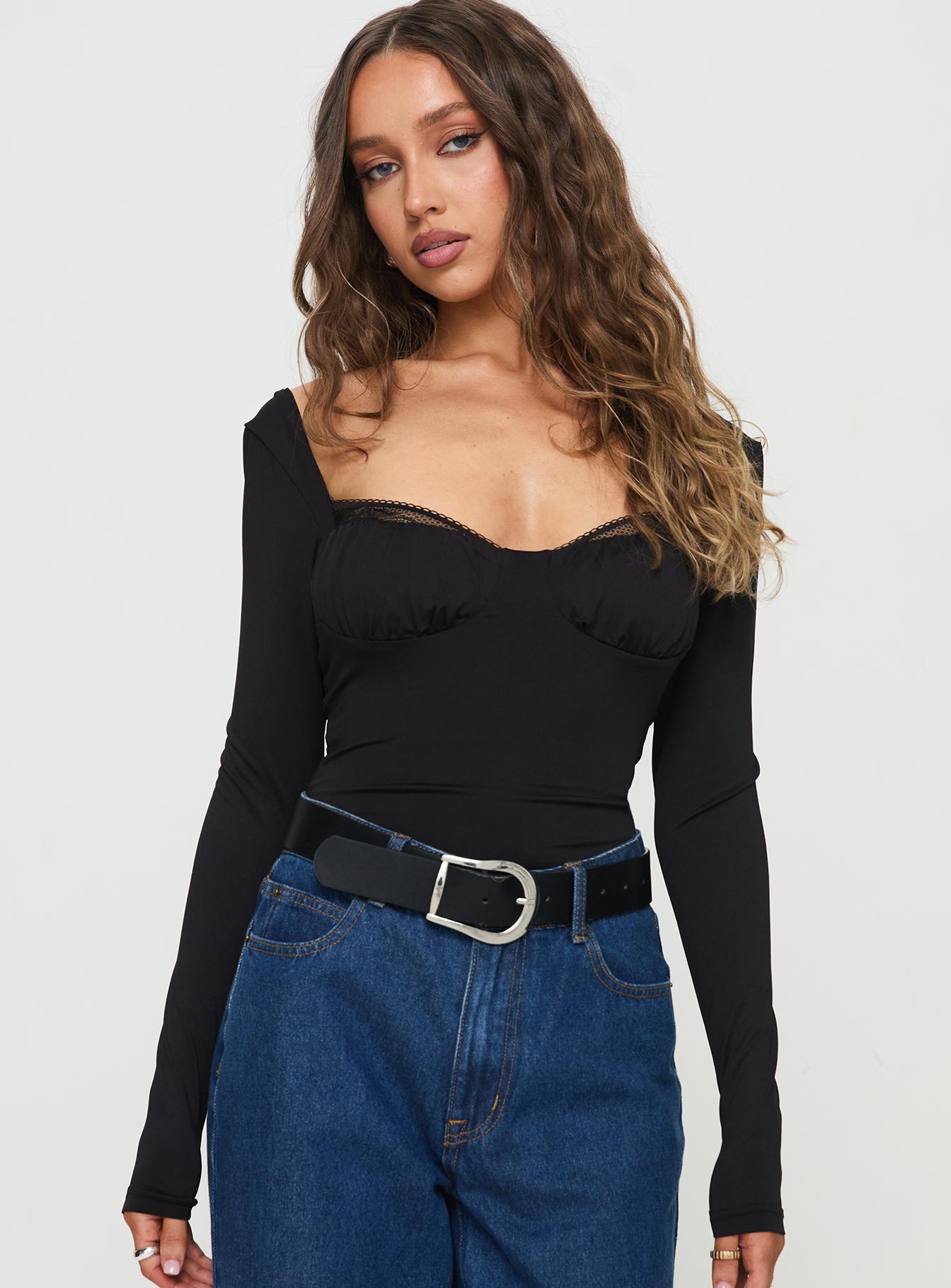 Peekaboo Long Sleeve Bodysuit Black - Image 2