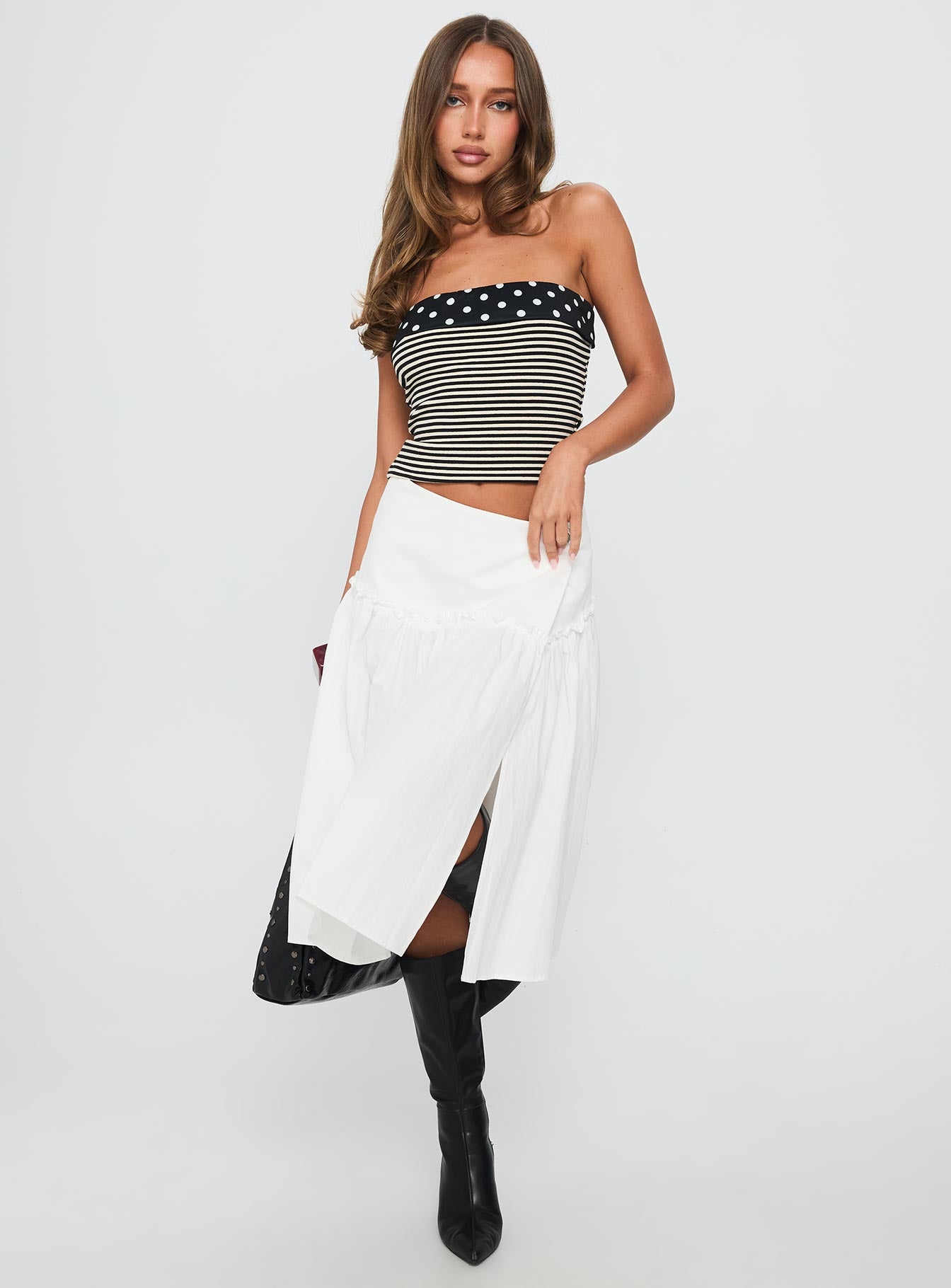 Jonsie Tiered Frill Midi Skirt White - Image 2