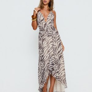 Roxine Asymmetrical Halter Maxi Dress Animal Multi