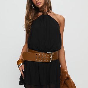Khamira Halter Shirred Mini Dress Black