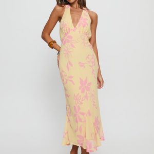 Alayla Halter Midi Dress Yellow Floral