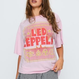 Led Zeppelin Oversized Vintage Graphic Top Pink