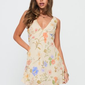 Pennie Bias Mini Dress Cream / Floral
