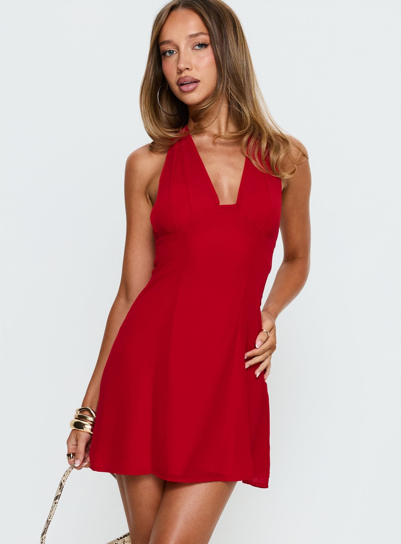 Oneida Halter Mini Dress Red - Image 2