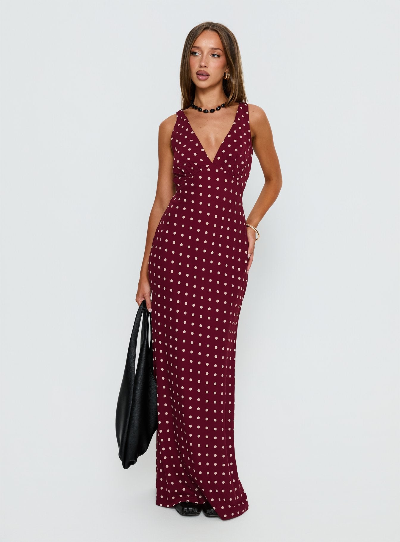 Nellie Maxi Dress Burgundy Polka Dot - Image 2