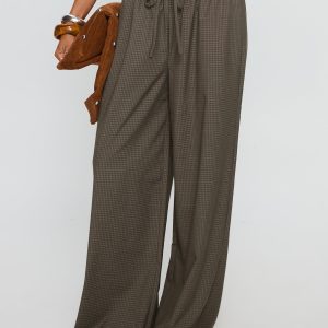 Ketrina Tie Waist Pants Brown Plaid