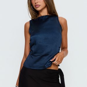 Jennisa Backless Satin Top Navy