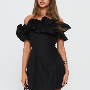 Rozetta Frill Neck Mini Dress Black
