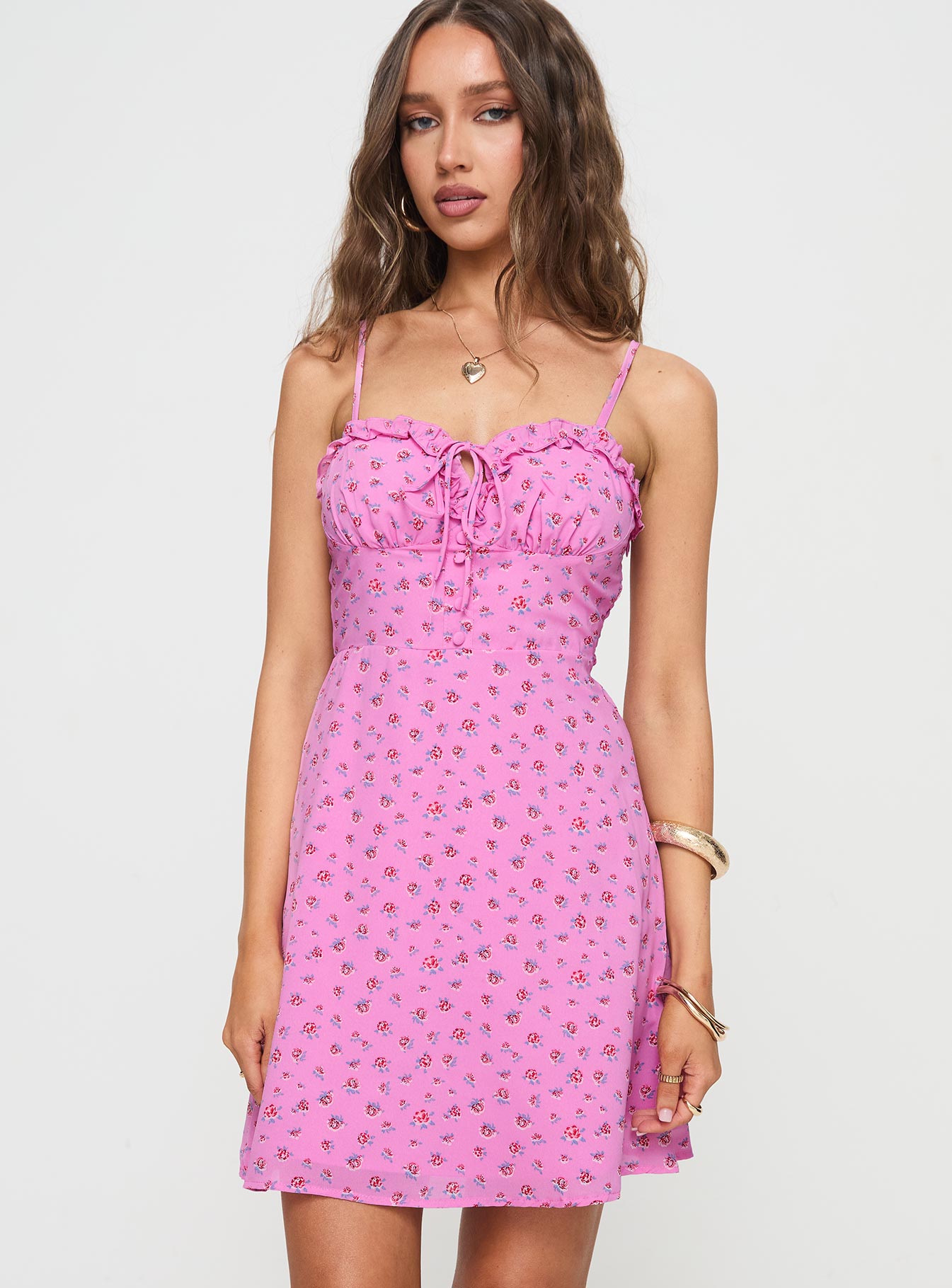 Love Birds Mini Dress Pink Floral - Image 2