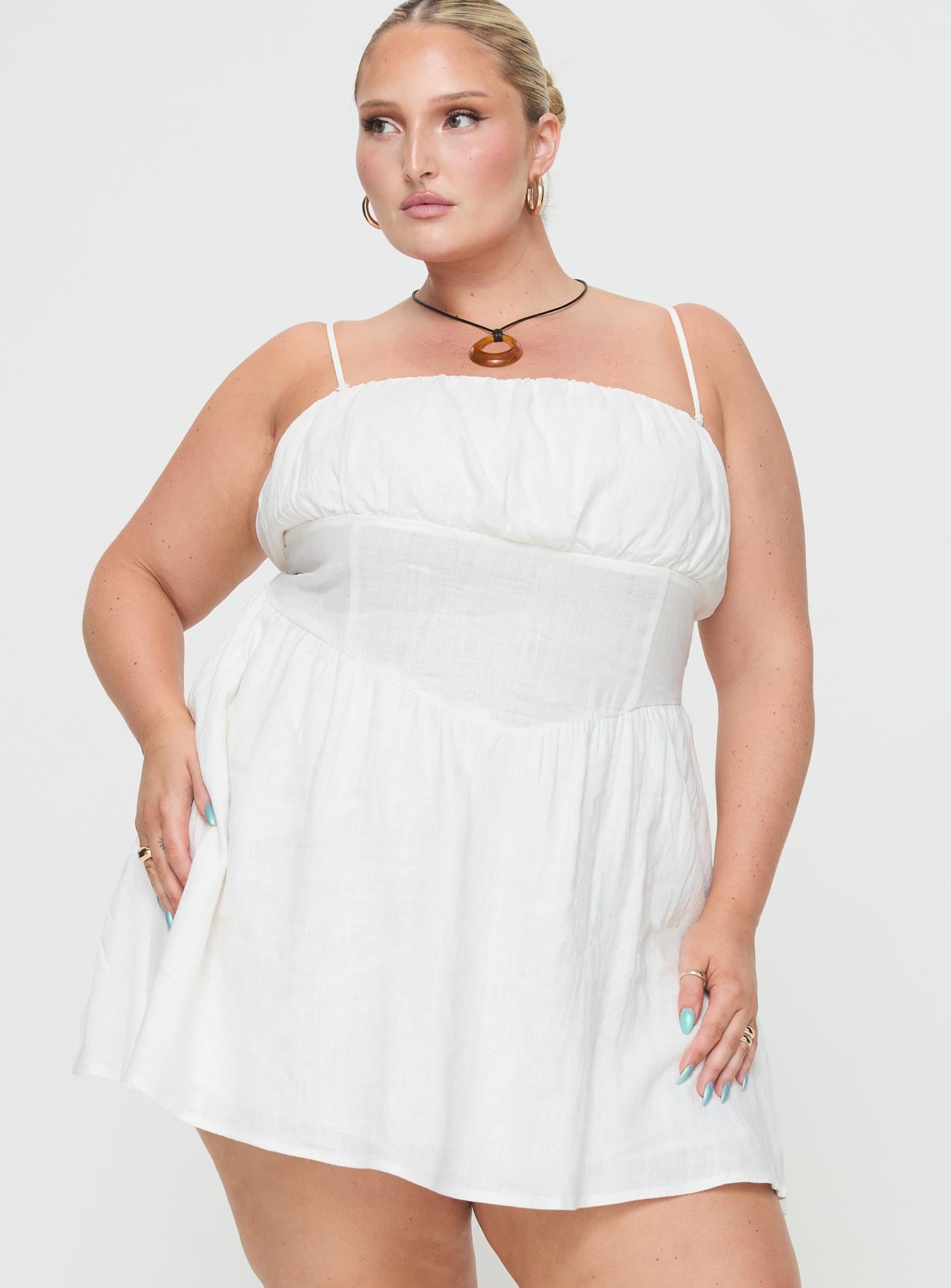 Slow Dance Linen Blend Mini Dress White Curve - Image 2