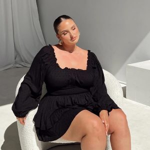 The Love Galore Long Sleeve Romper Black Curve