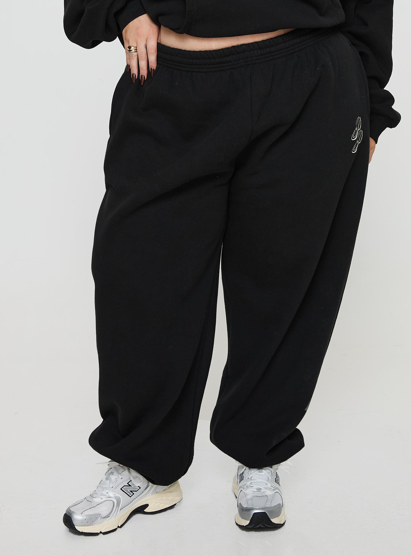 Princess Polly Track Pants Script Black / Ivory Curve - Image 2