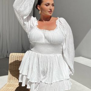 The Love Galore Long Sleeve Romper White Curve