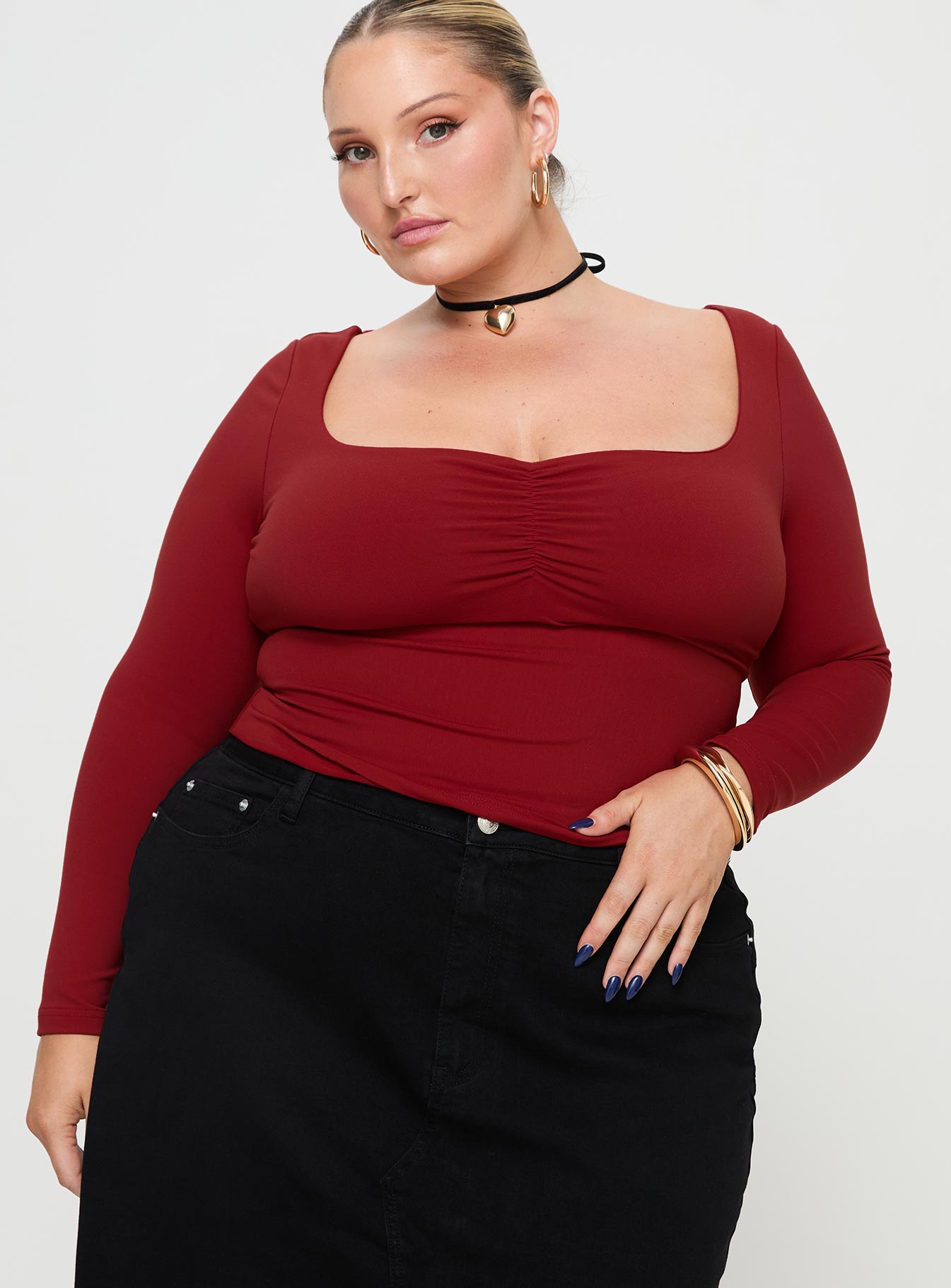 Selenie Long Sleeve Top Red Curve - Image 2