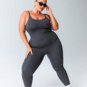 Go Getter Activewear Jumpsuit Grey Curve